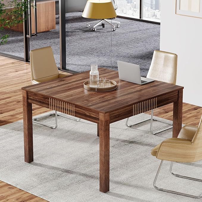 OfficeIn 39.3" Square Conference Table with Storage – Small Meeting Table for 4, Solid Wood Legs