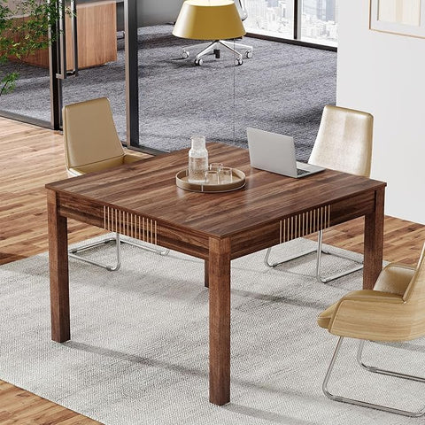 OfficeIn 39.3" Square Conference Table with Storage – Small Meeting Table for 4, Solid Wood Legs