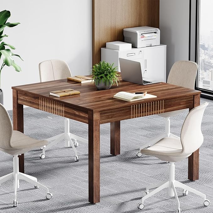 OfficeIn 39.3" Square Conference Table with Storage – Small Meeting Table for 4, Solid Wood Legs