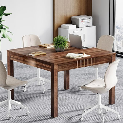 OfficeIn 39.3" Square Conference Table with Storage – Small Meeting Table for 4, Solid Wood Legs