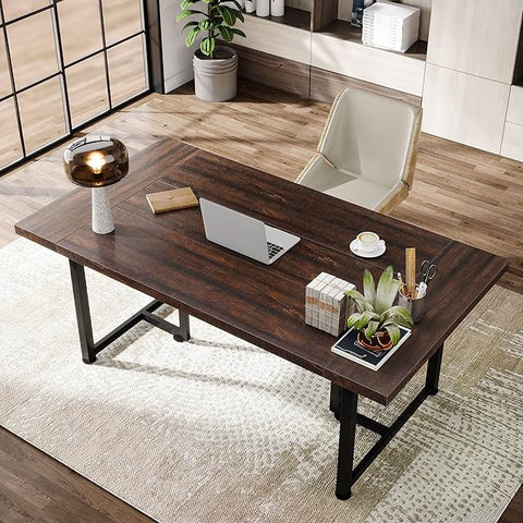 OfficeIn 70.8” Executive Desk – Large Wooden Computer Desk, Industrial Business Workstation & Seminar Table for Home Office, Brown
