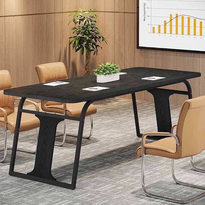 OfficeIn 63” Modern Executive Desk – Large Home Office Computer Desk with Sturdy Metal Legs, Wooden Writing Table Workstation, Black