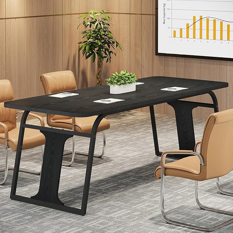 OfficeIn 63” Modern Executive Desk – Large Home Office Computer Desk with Sturdy Metal Legs, Wooden Writing Table Workstation, Black