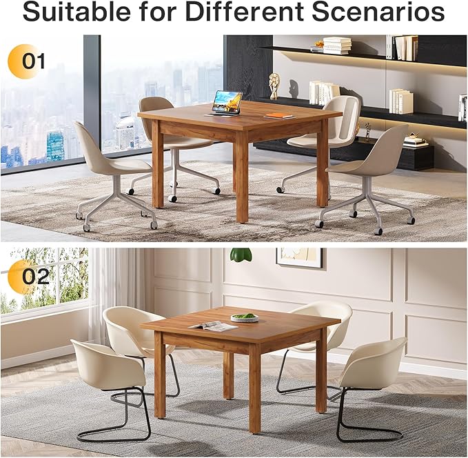 OfficeIn 39.4" Square Conference Table – Compact 4-Person Meeting Table with Solid Wood Legs & Thickened Tabletop