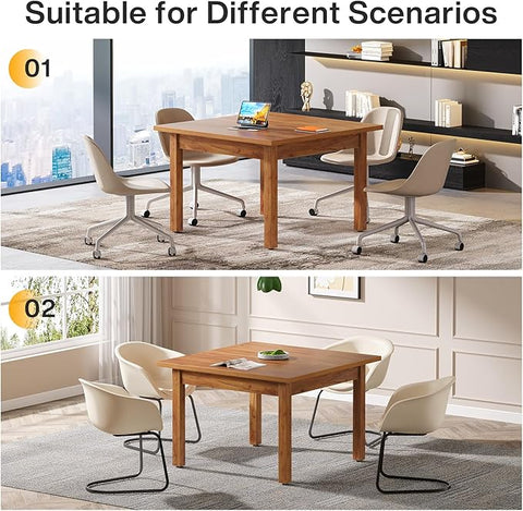 OfficeIn 39.4" Square Conference Table – Compact 4-Person Meeting Table with Solid Wood Legs & Thickened Tabletop