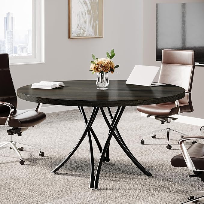 OfficeIn 47" Round Conference Table – Modern Black Business Meeting Table