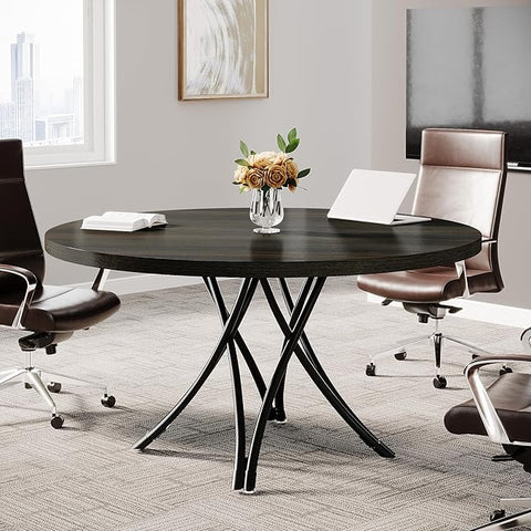 OfficeIn 47" Round Conference Table – Modern Black Business Meeting Table