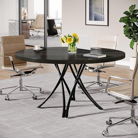 OfficeIn 47" Round Conference Table – Modern Black Business Meeting Table