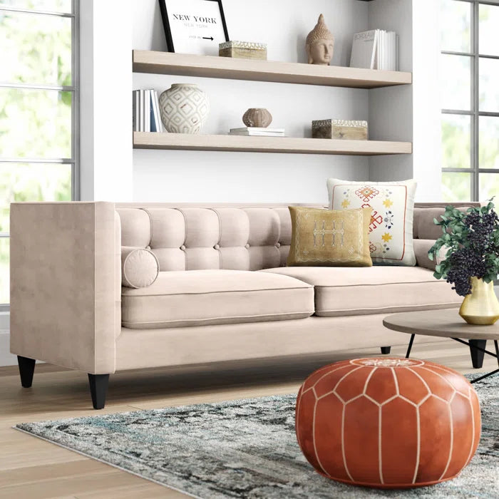 Boho Style Sofa – Solid Wood Frame, Biscuit-Tufted Back, Removable Cushions & No Assembly Required for Office Spaces