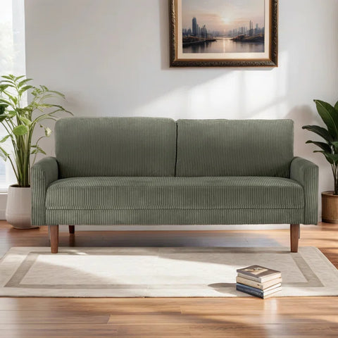 Modern Corduroy Sofa – High-Resilience Foam Cushions, Wooden Legs & Ribbed Upholstery for Stylish Comfort in Any Space