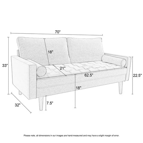 OfficeIn 70" Square Arm Tufted Seat Sofa