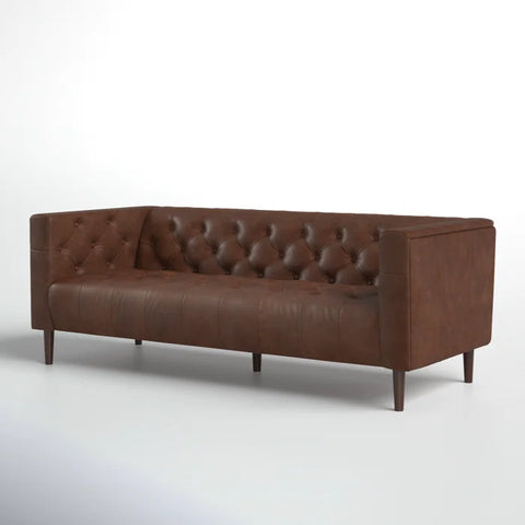 Modern Brown Leather 2-Seater Sofa for Living Room – Stylish Faux Leather Couch for Small Spaces, Office, Lounge or Reception Seating