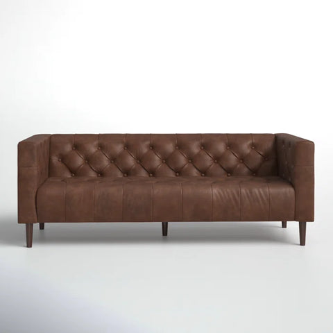 Modern Brown Leather 2-Seater Sofa for Living Room – Stylish Faux Leather Couch for Small Spaces, Office, Lounge or Reception Seating