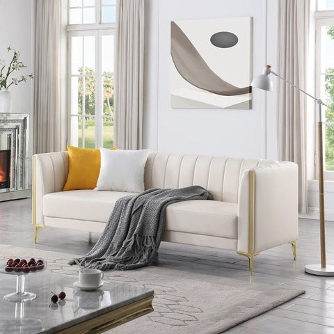 White Faux Leather Tuxedo Arm Sofa – Ergonomic Design, High-Quality Upholstery & Quick Assembly for Modern Living Spaces
