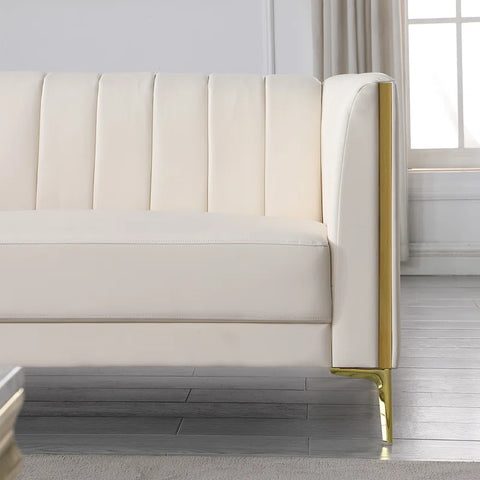 White Faux Leather Tuxedo Arm Sofa – Ergonomic Design, High-Quality Upholstery & Quick Assembly for Modern Living Spaces
