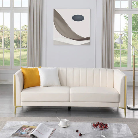 OfficeIn 77.6" Faux Leather Tuxedo Arm Sofa