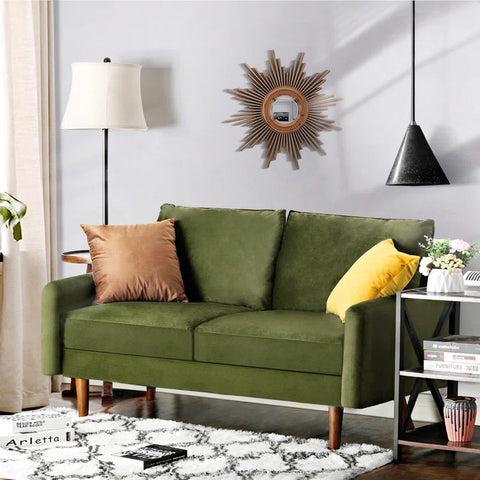 Hessville Sofa – Velvet Upholstery, Round Arms, Solid Wood Frame & High-Density Foam Cushions for Modern Living Spaces