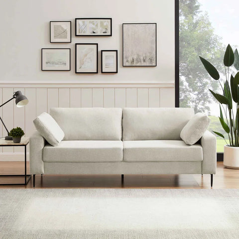 Mid-Century Tufted Sofa – Sturdy Wood Frame, Spring Foam Cushions, and Up to 500 lbs Support for Office Spaces
