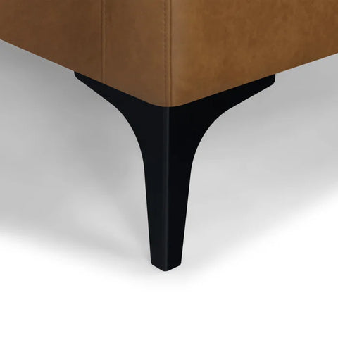 Modern Faux Leather Loveseat – Brown Leatherette Sofa with Track Arms, Black Metal Legs & Solid Wood Frame