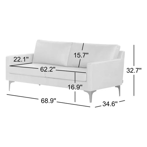 Modern Faux Leather Loveseat – Brown Leatherette Sofa with Track Arms, Black Metal Legs & Solid Wood Frame