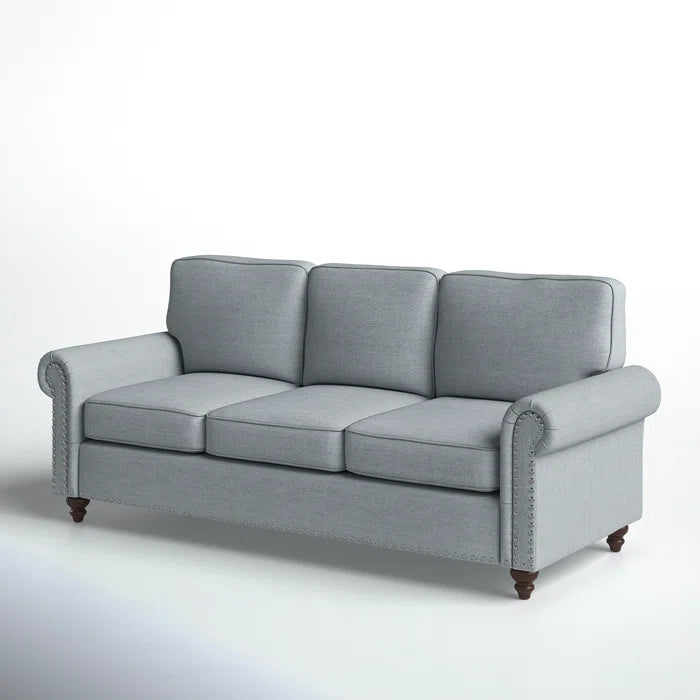 3-Seater Upholstered Sofa – Cushioned Back, Rolled Arms & Nailhead Trim with Engineered Wood Frame & Coil Spring Support for Lasting Comfort